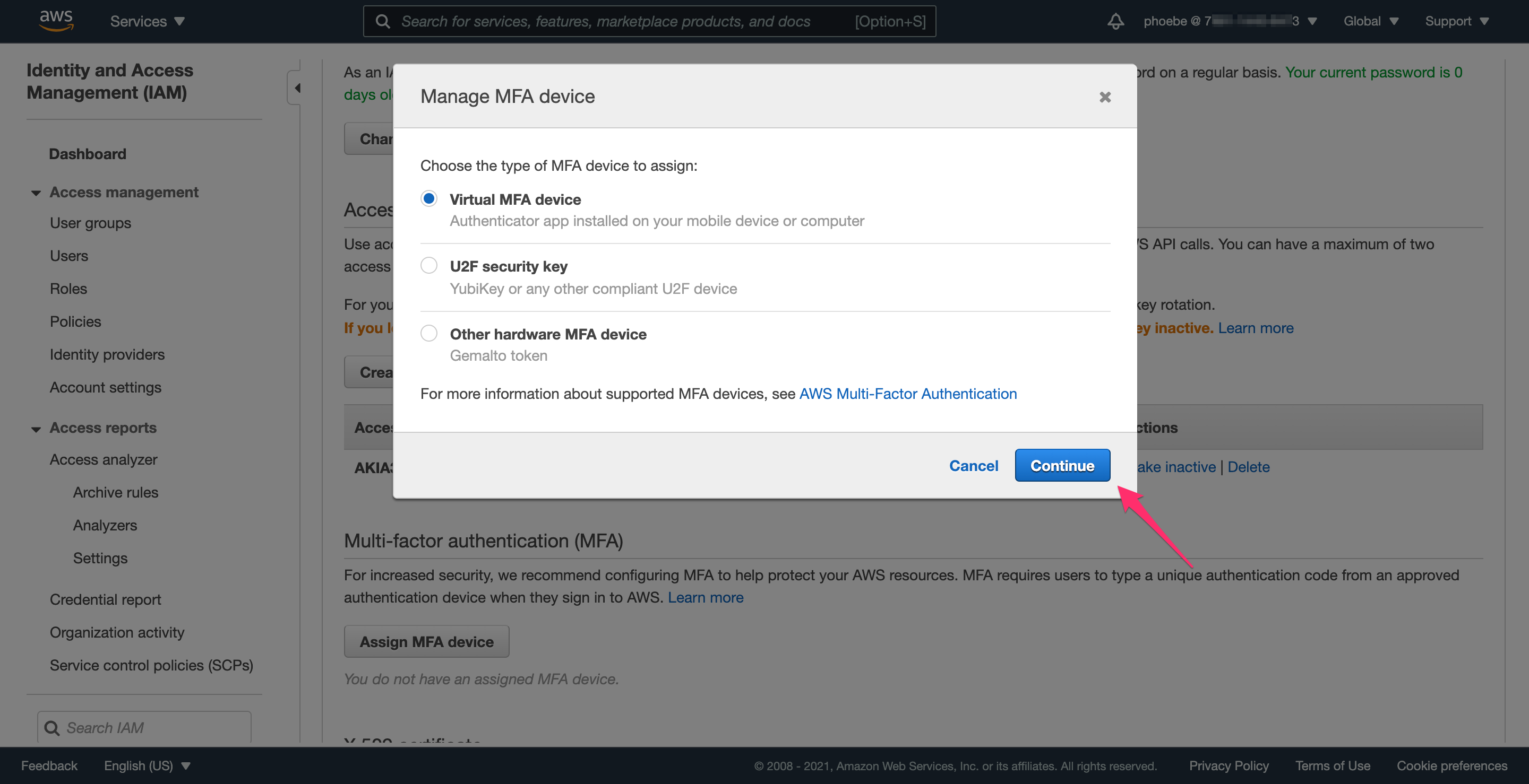 AWS IAM Select MFA Option