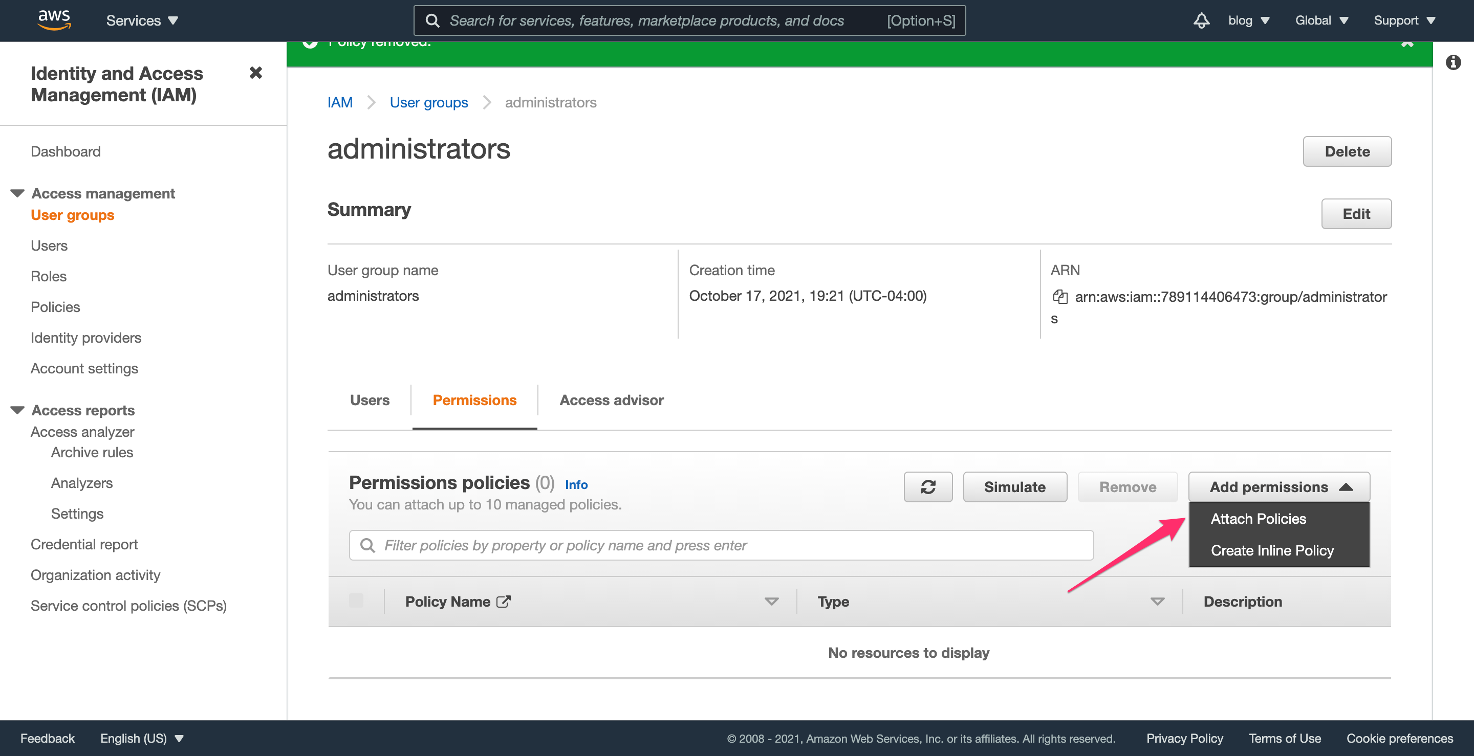 AWS IAM Remove Permission from Group
