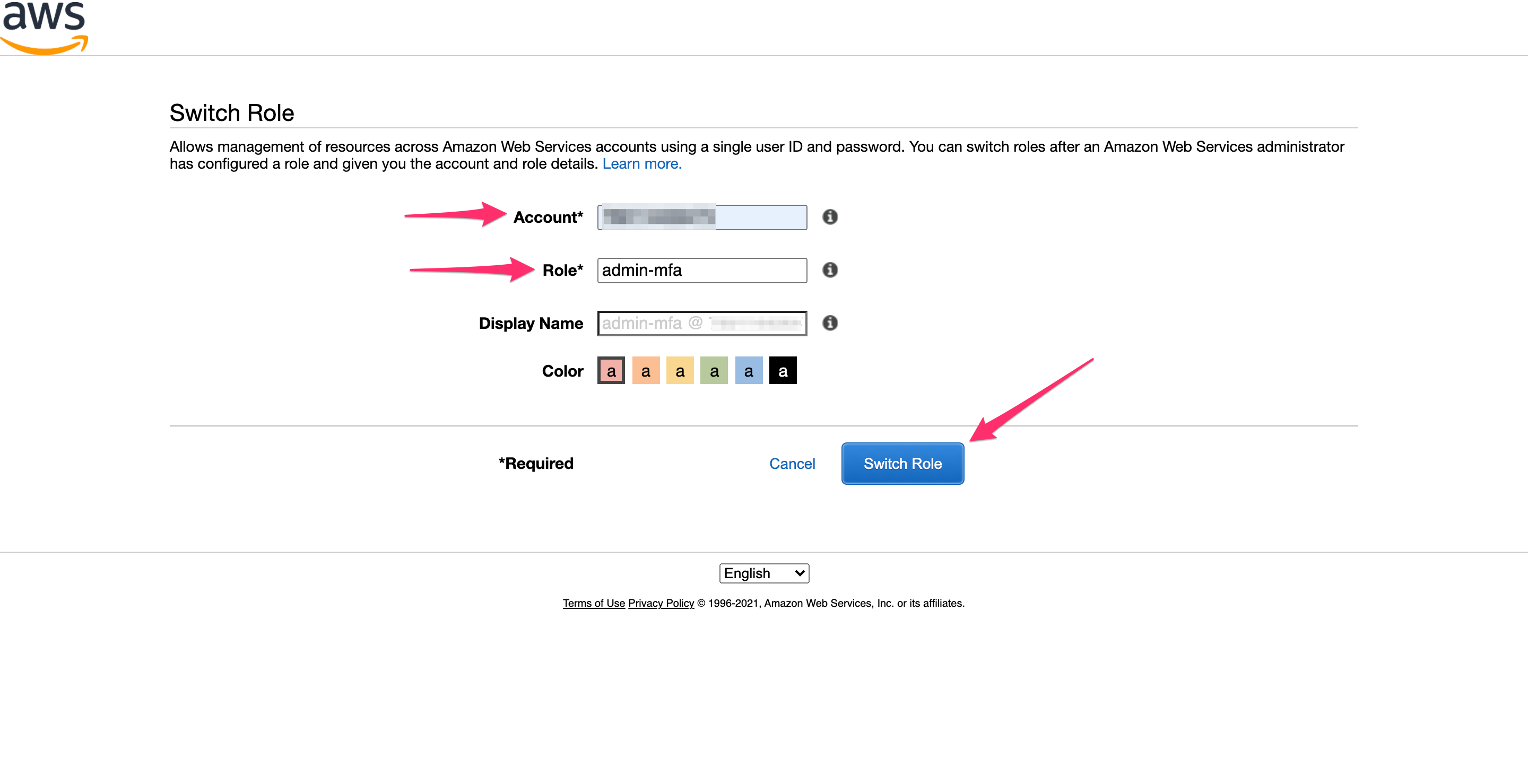 AWS IAM User Dropdown