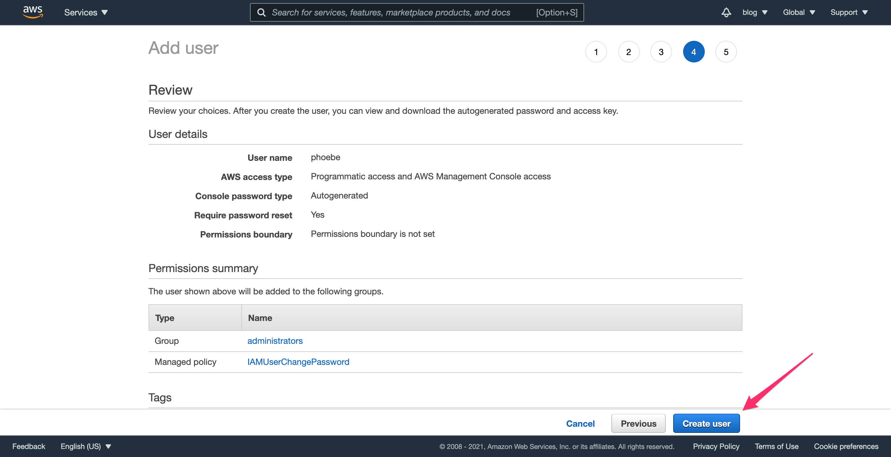 AWS IAM Admin Create User Step
