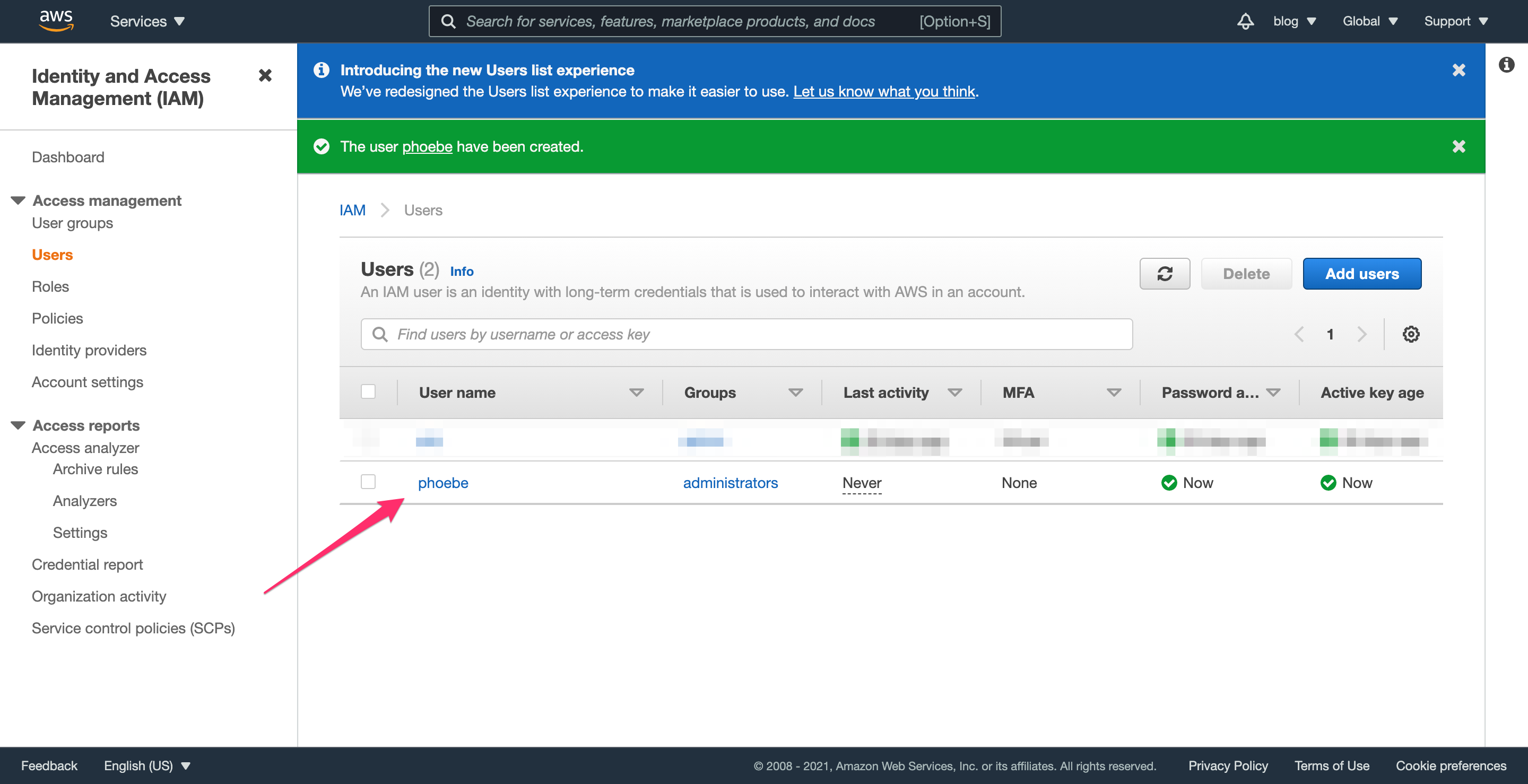 AWS IAM Admin View Created User